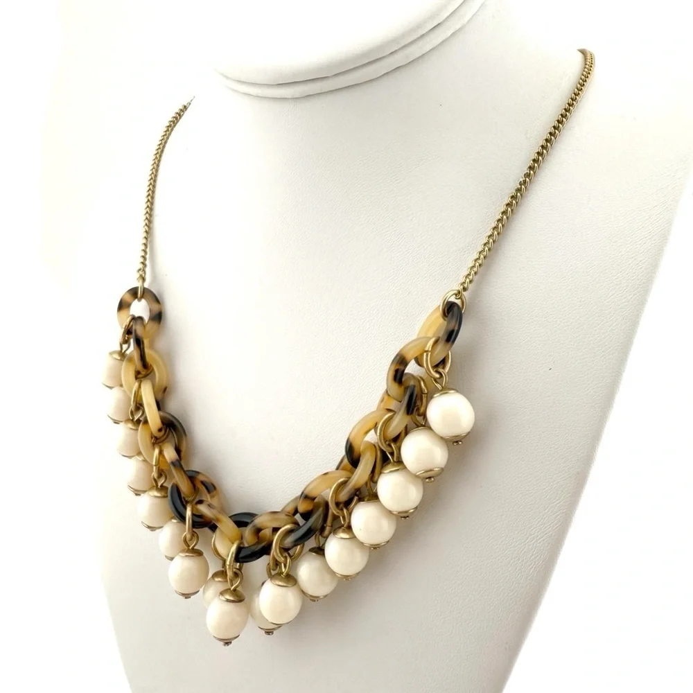 NWT J. Crew Tortoise Shell Gold and Cream Statement Necklace